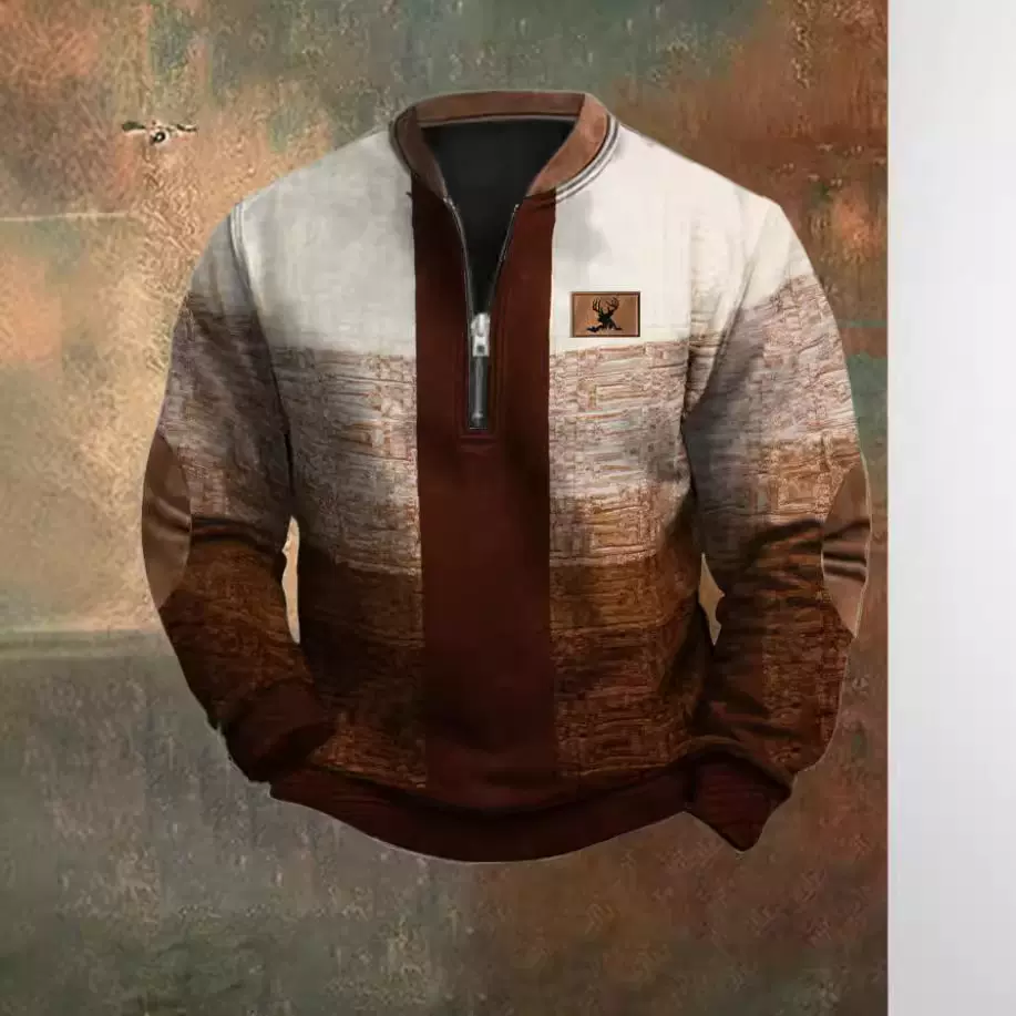 x跨境亚马逊款欧美卫衣男士3D印花男士半拉链卫衣欧美秋冬印花卫