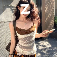 复古波点蕾丝假两件花边吊带背心女夏季新款无袖外穿辣妹内搭上衣