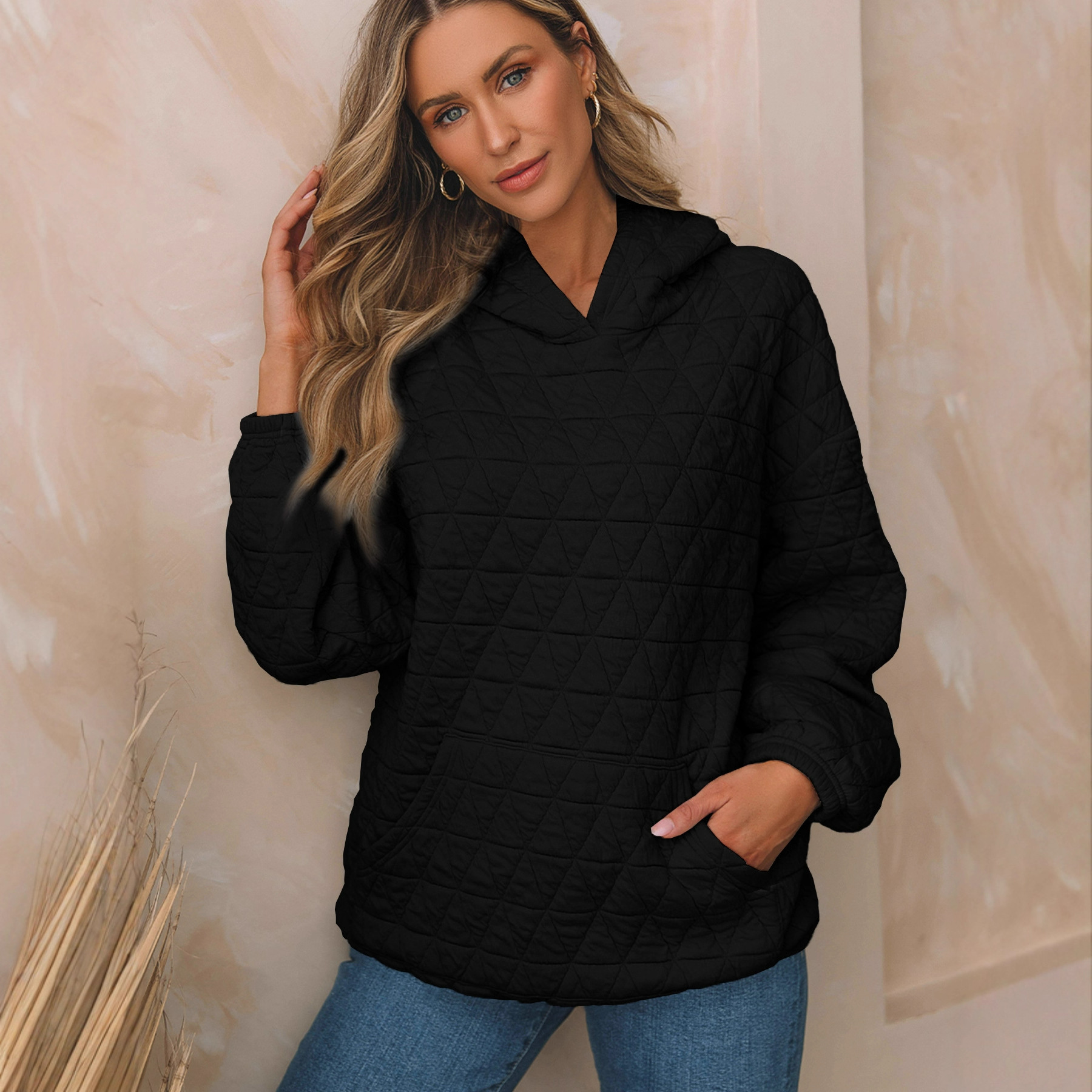 2025 European and American Autumn and Winter New Women's Casual Sweatshirts Cross-Border Women's Sweatshirts Pure Color Hooded Sweatshirts