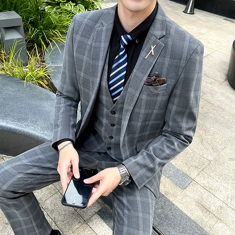 Трансграничный источник клетчатый мужской костюм, осенний Новый деловой Профессиональный тонкий костюм, мужская куртка из трех частей