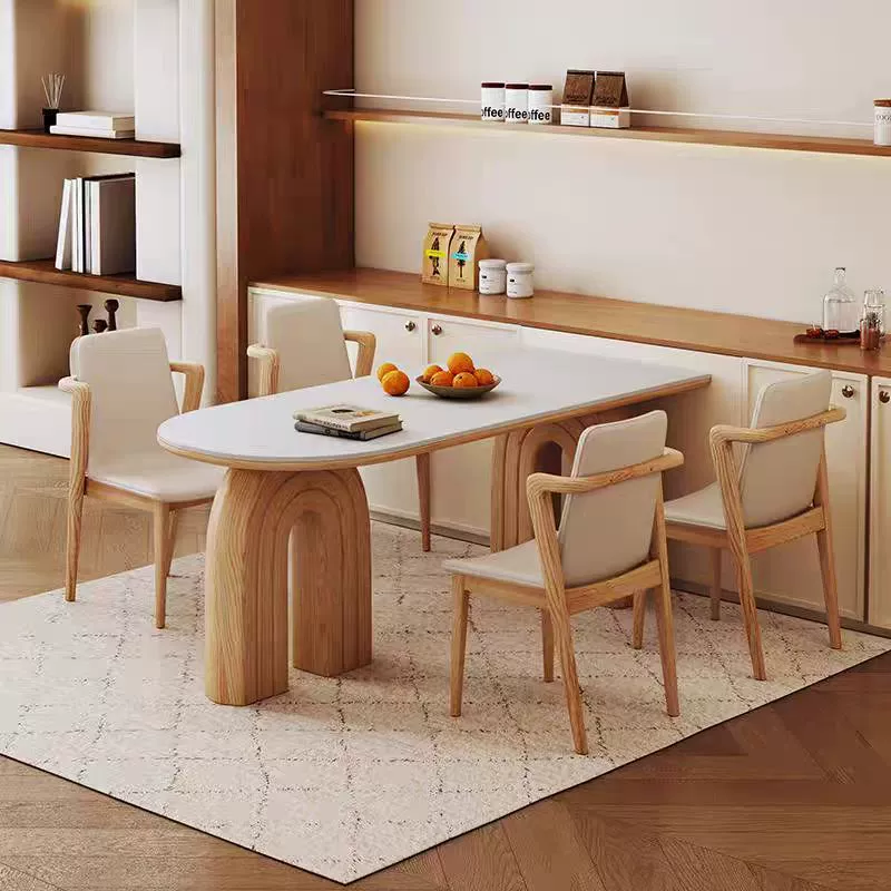 Сливочный стиль из массива дерева из каменной плиты, столовая, столовая, столовая, гостиная, столовая, овальная столовая и стулья