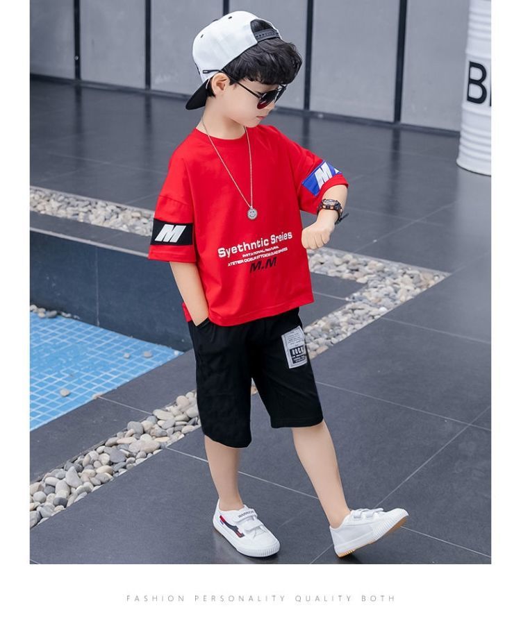 Estate S 2023 Nuovi vestiti per ragazzi T-shirt in cotone a maniche corte Top per bambini Due pezzi per bambini medi e grandi_voghion.com