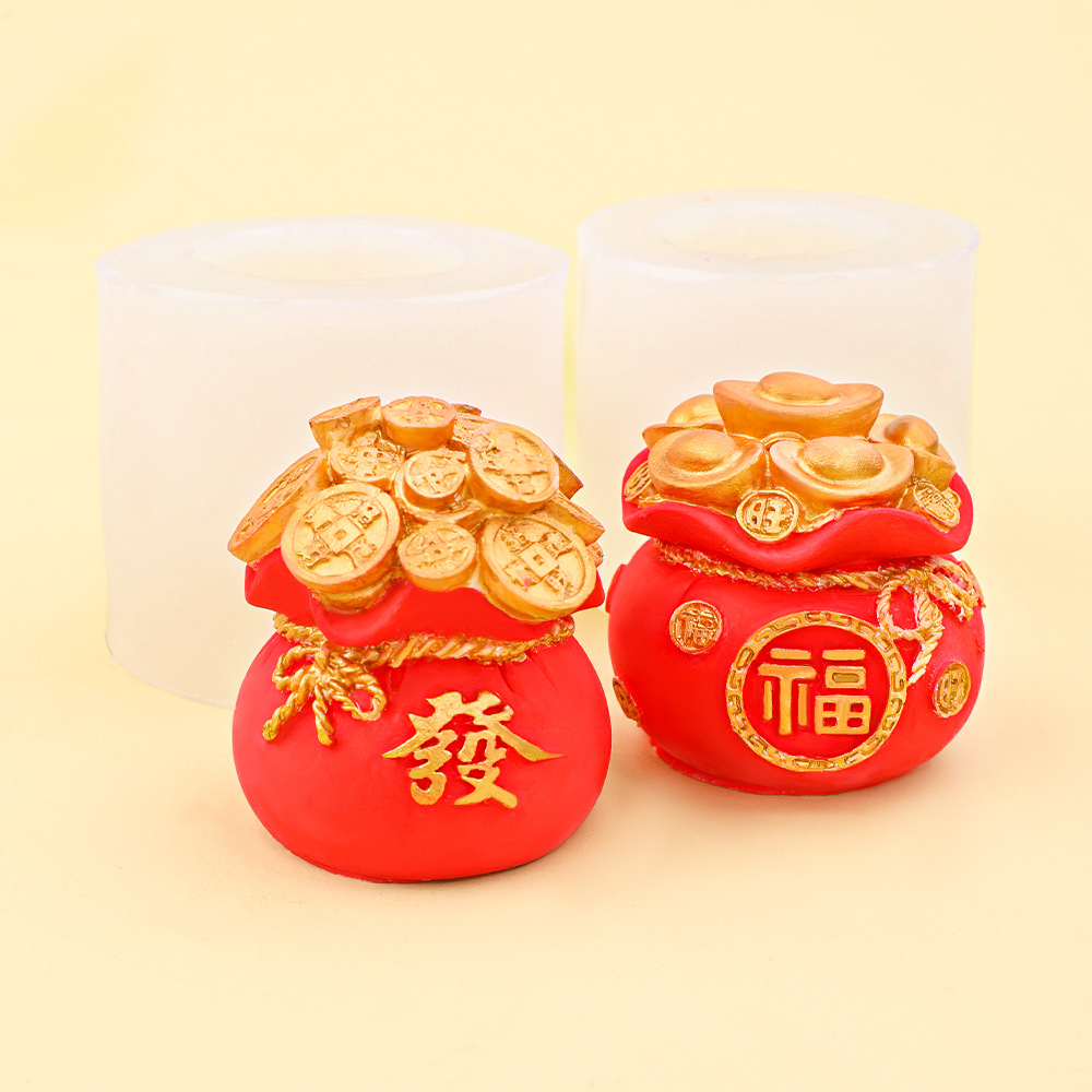 Bolsa de poliuretano, bolsa de la suerte, decoración de coche, molde de silicona, bolsa de resina, molde de goteo de yeso aromático en forma de chocolate