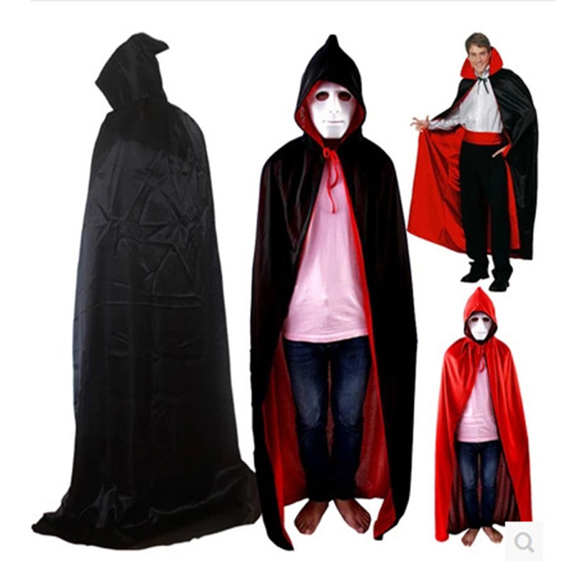 Halloween costume adult and children cloak black and red death cloak wizard hat magic set
