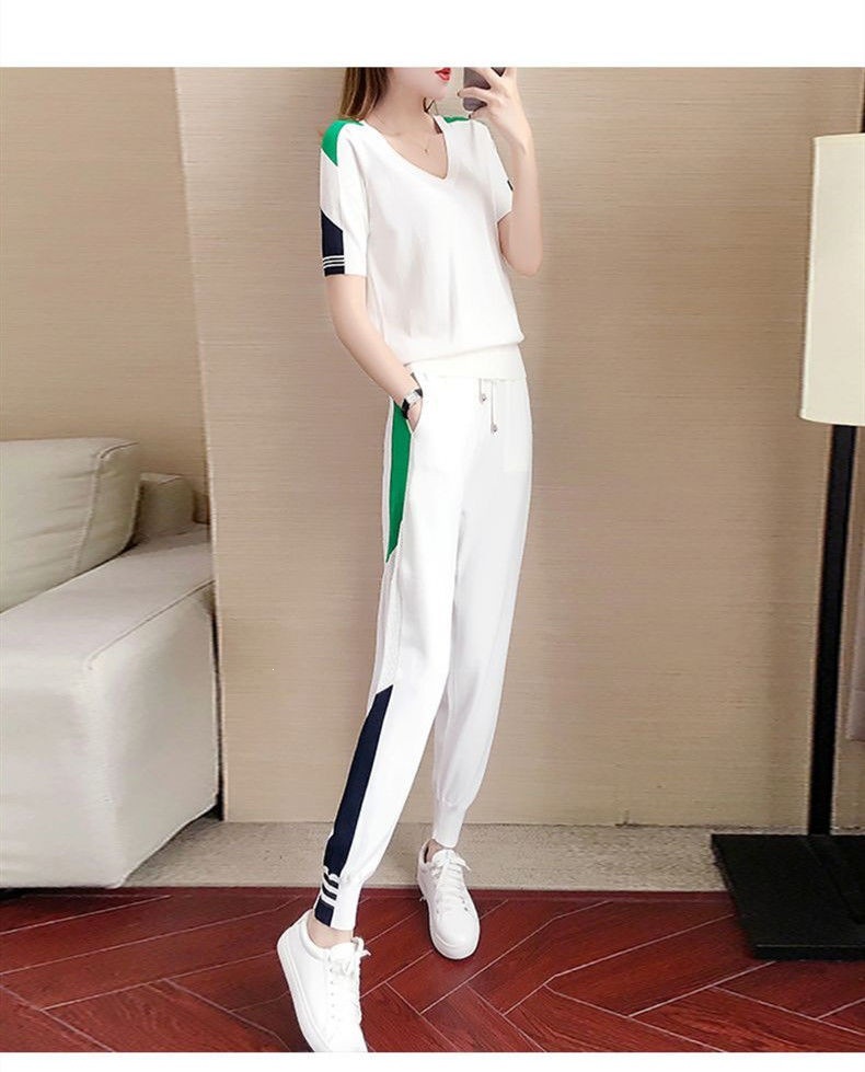 Women's Casual Sports Suit Set Short Sleeved Cropped Pants Fashionable And Stylish Two Piece Set Summer Style 2026 Popular New_ecoleips.com
