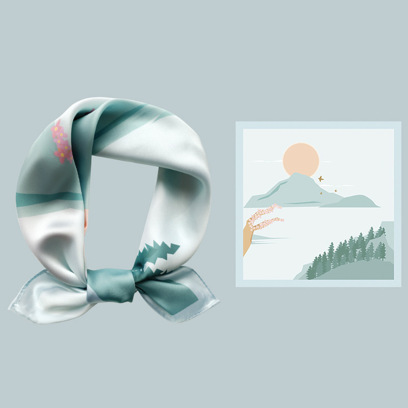 K-Style 53cm Cartoon Simulated Silk Scarf Spring and Autum Small Silk Scarf Wholesale Professional Versatile Silk Scarf Square Scarf High-End K-Style 53cm Cartoon Simulated Silk Scarf Spring and Autum Small Silk Scarf Wholesale Professional Versatile Silk Scarf Square Scarf High-End