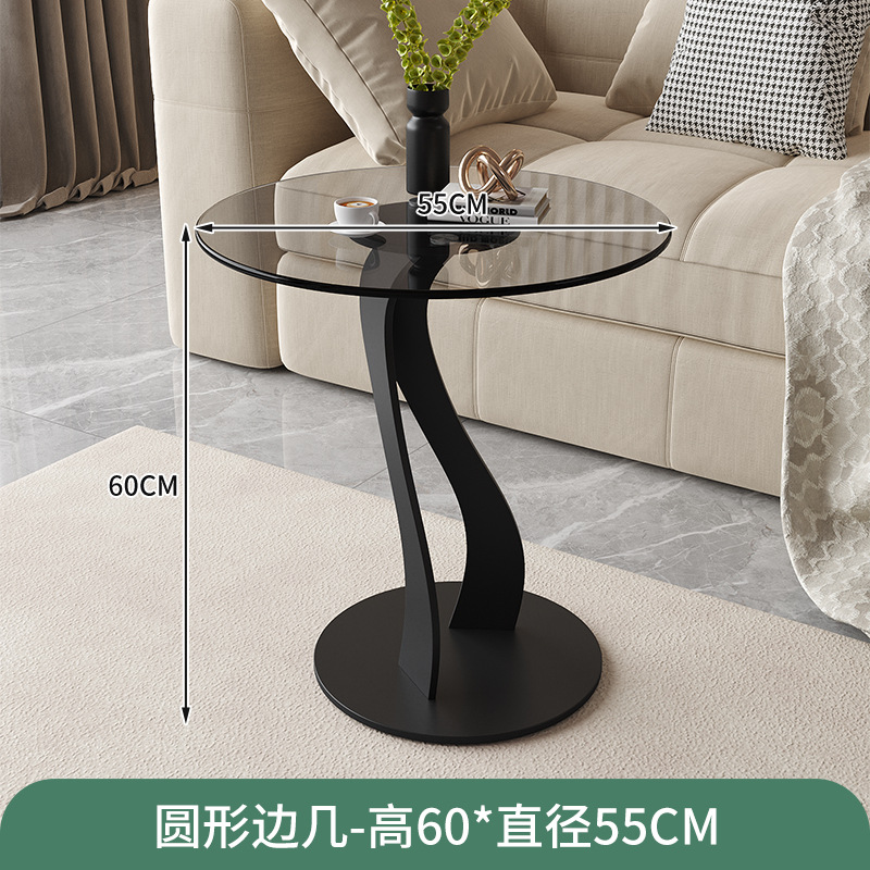 Mesa de té de acero inoxidable de lujo ligero italiano, sofá, esquina de vidrio de la sala de estar, mesa redonda minimalista moderna, simple y de alta calidad
