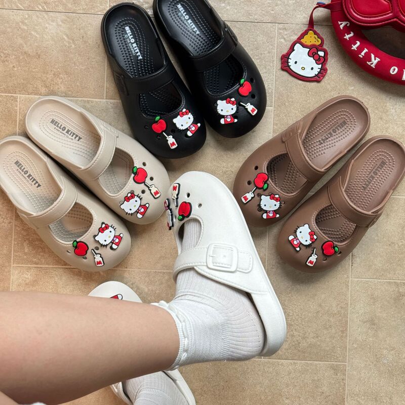 Authentic Sanrio Kitty Birkenstock-style summer thick-soled height-increasing slippers for women, non-slip breathable EVA clogs for outdoor wear Authentic Sanrio Kitty Birkenstock-style summer thick-soled height-increasing slippers for women, non-slip breathable EVA clogs for outdoor wear