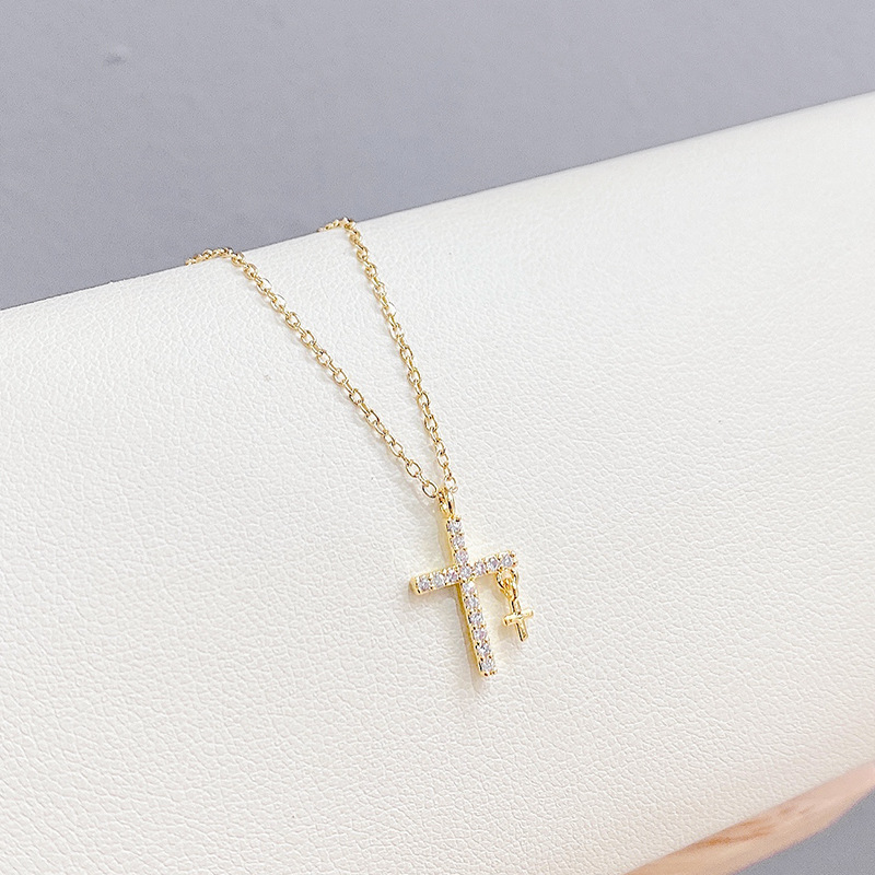 Fashion Cross Copper Necklace Gold Plated Zircon Copper Necklaces 1 Piece display picture 3