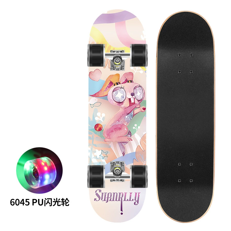 Polyurethane flash skateboard, 80×20 cm, double-kick deck, 6045 PU wheels, 300 lb load