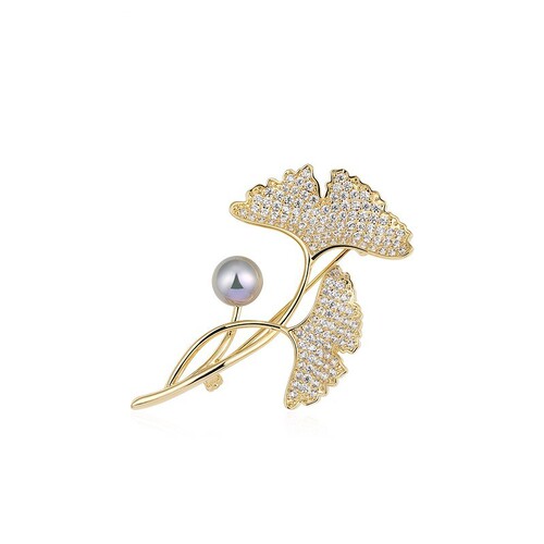 High-end women's brooch, full of diamonds, ginkgo leaf pearls, niche, exquisite, anti-exposure, high-end, retro corsage