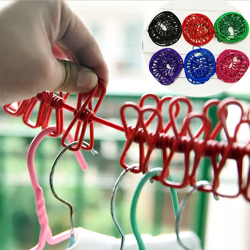 带12个夹子晾衣绳户外旅行便携可伸缩防风防滑弹力晾衣架晾晒绳