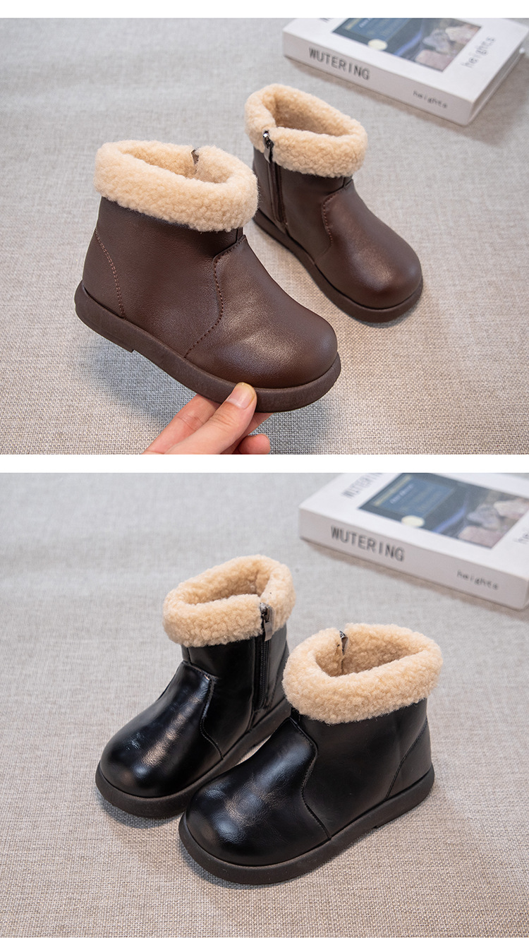Botas de inverno para menina com forro de lã impermeáveis_voghion.com
