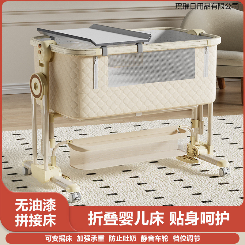 Baby Crib Foldableable Mobile Bb Multifunctional Portable Baby Newborn European Style Cradle Splicing Large Bed