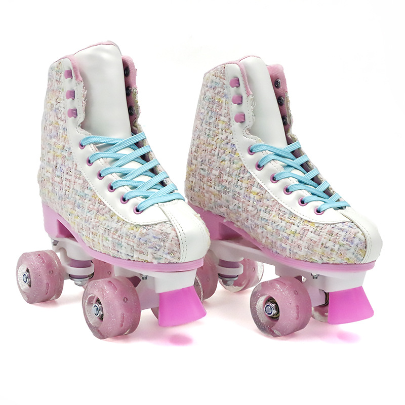 New Adult Double Row Skates Beginners Four-wheel Skates with Brakes Four-wheel Skates for Men and Women Children Four-wheel Skates