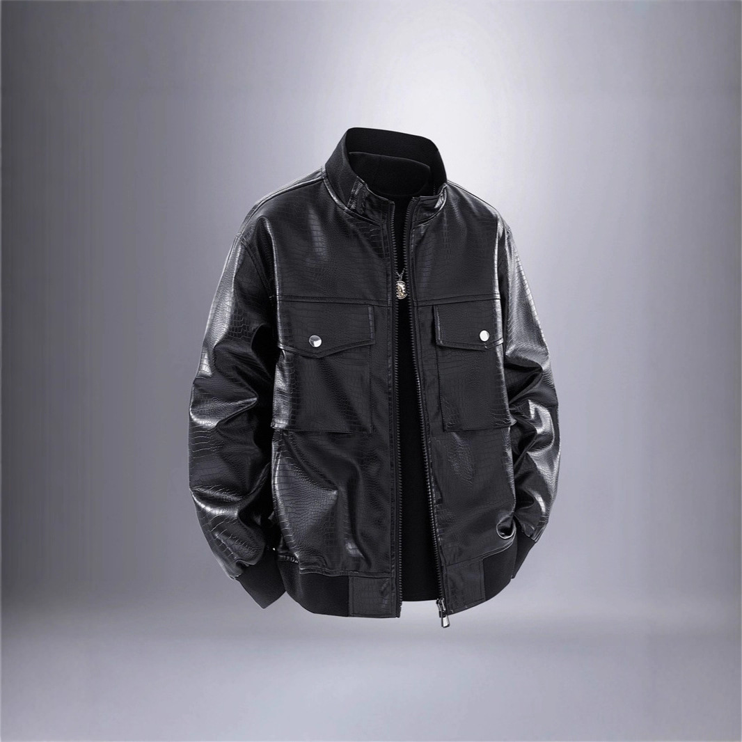 Men's Stand-up Collar Leather Jacket For Spring And Autumn_voghion.com