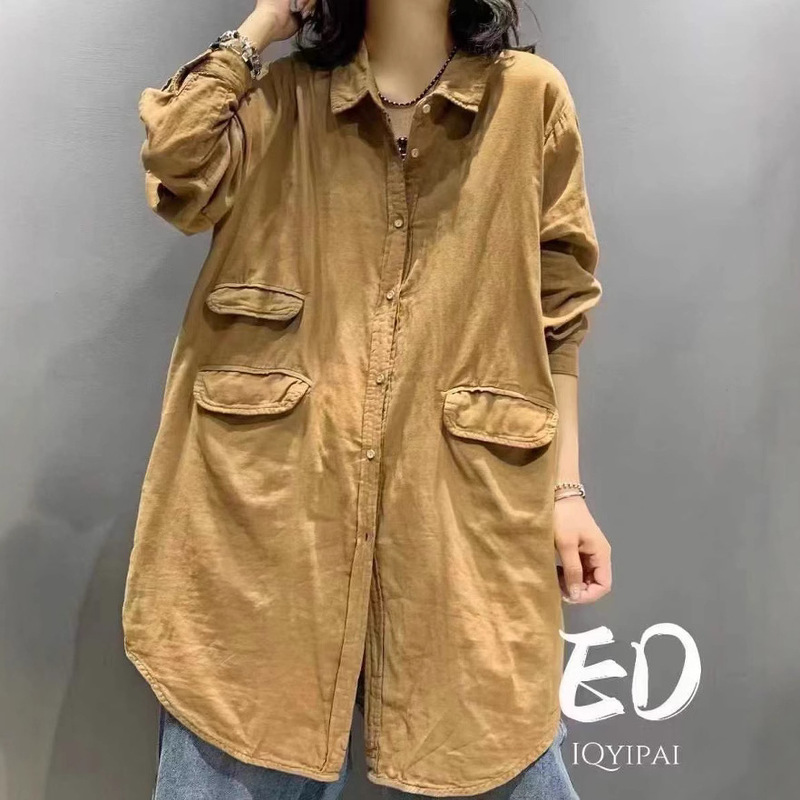 Ed7126 Long Sleeve Shirt Mid-length Elegant Retro Artistic Loose plus size Casual All-match Shirt Jacket Women's Clothing Ed7126 Long Sleeve Shirt Mid-length Elegant Retro Artistic Loose plus size Casual All-match Shirt Jacket Women's Clothing