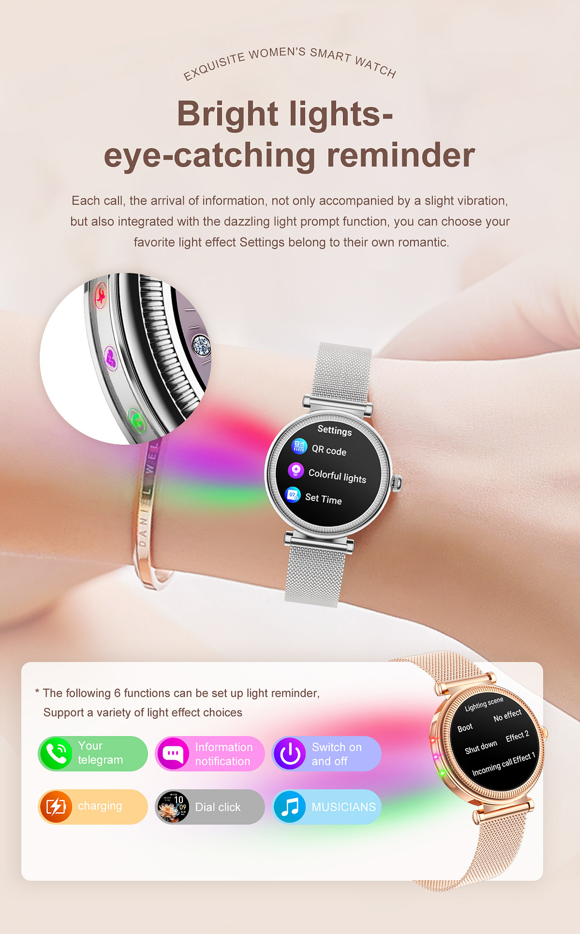 Smartwatch For Women With Colourful Light Pedometer And Round Screen_voghion.com