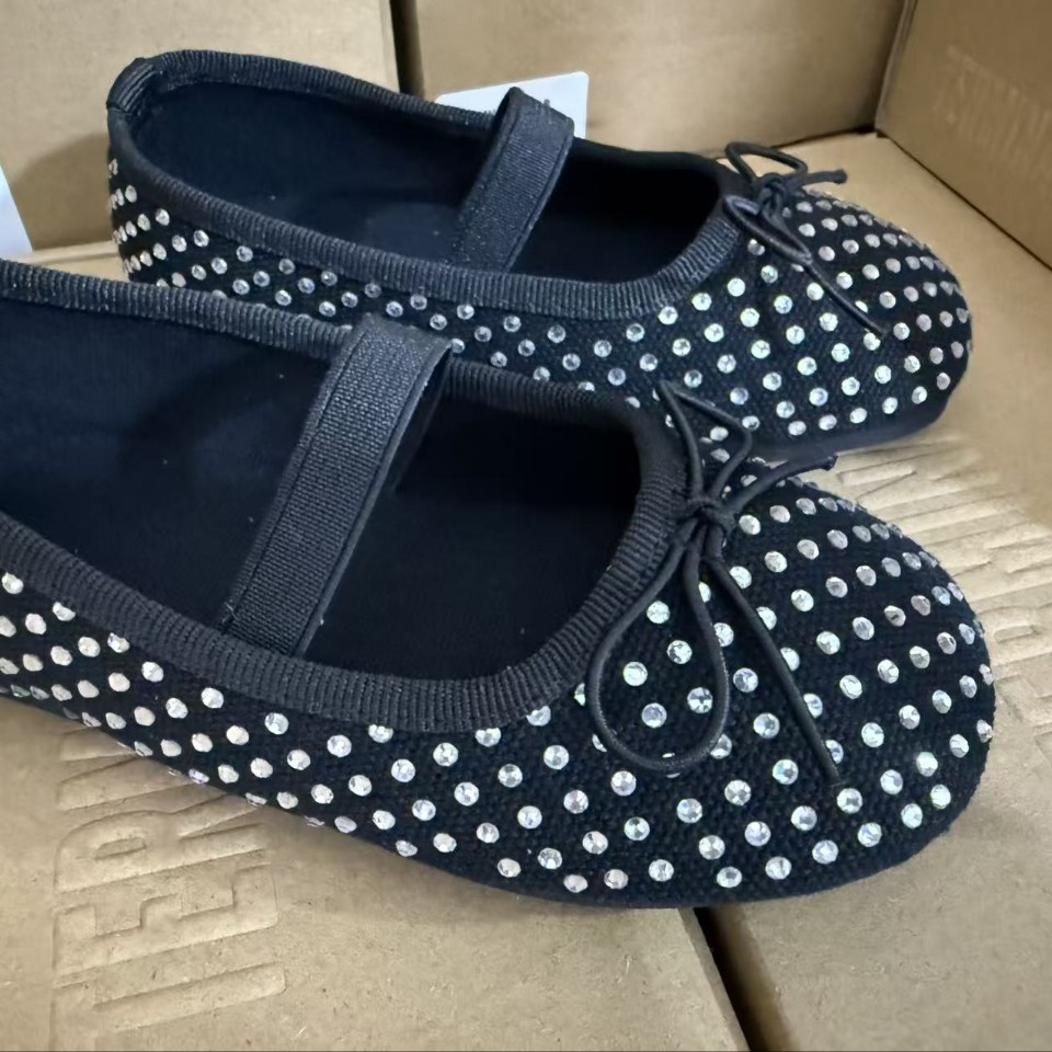 Cross-Border Girls' New Style Rhinestone Strap Flat Ballet Shoes Toddler Princess Casual Shoes Black 2371 Non-Slip