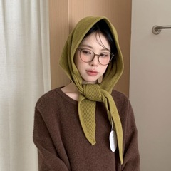 韩妹/早秋氛围感针织大版三角巾两用披肩围巾一体百搭护颈帽女