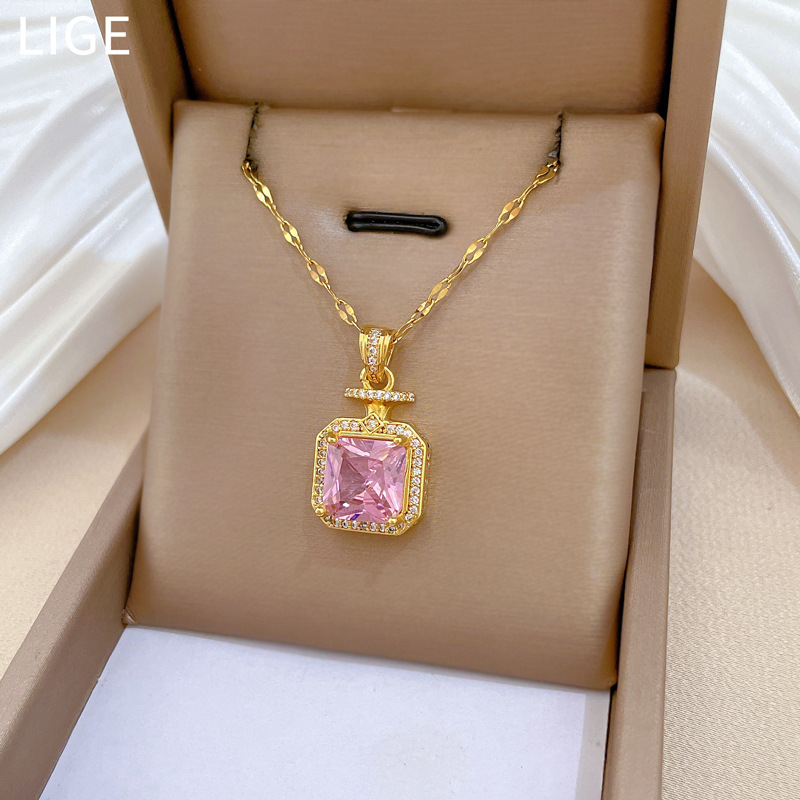 【 Titanium Steel 】 Perfume full diamond fashion, light luxury style, luxurious quality, full diamond necklace, versatile for women, collarbone chain, titanium steel chain pic 10