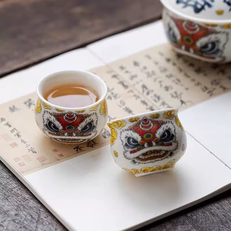 国潮醒狮茶杯主人杯高档个人专用单杯女客杯喝茶盏品茗杯陶瓷茶具