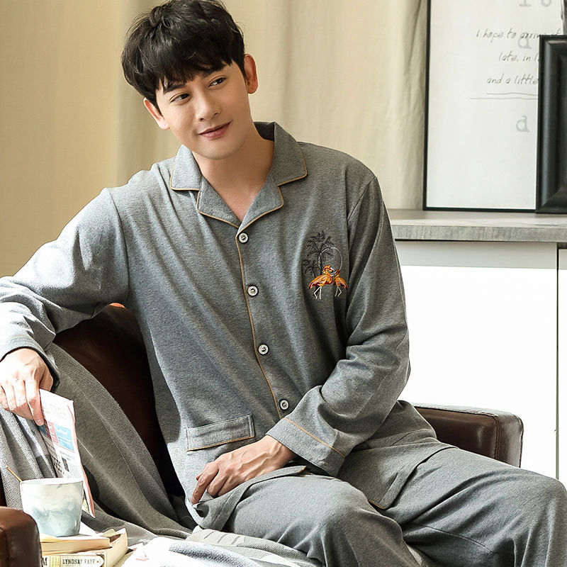 100% primavera y otoño pijamas hombres de algodón de manga larga más tamaño de los hombres casual traje de desgaste para el hogar