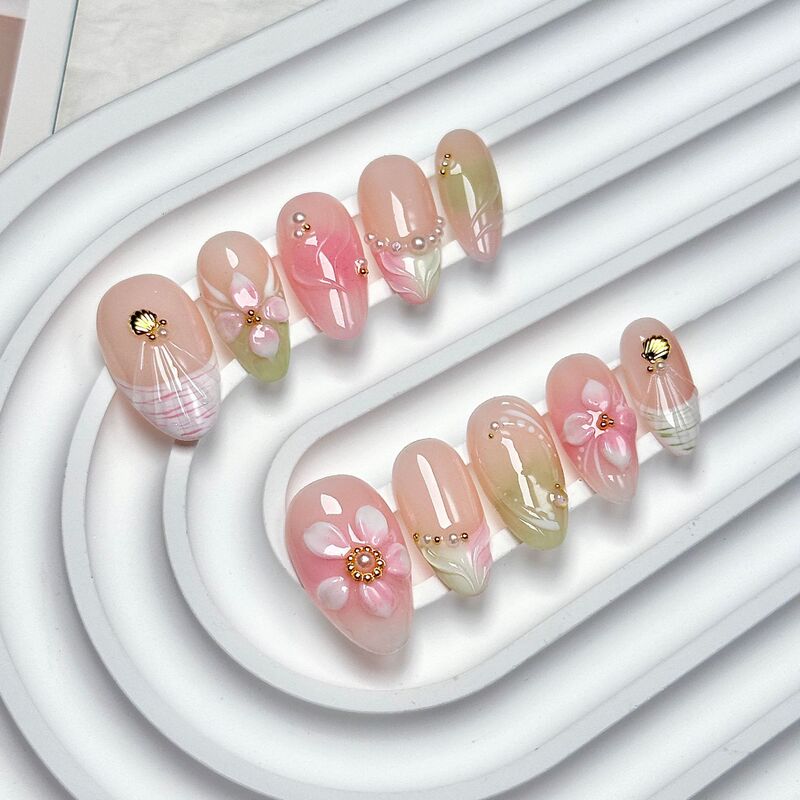 Manicure Nails, Handmade European and American Wearable Nails, Pure Handmade High-End Short Ins Style Carved High-Quality Fake Nails