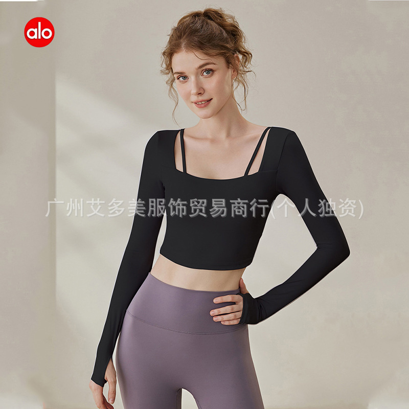 alo瑜伽服秋季新款透气一体式胸垫健身服运动户外训练美背上衣|undefined