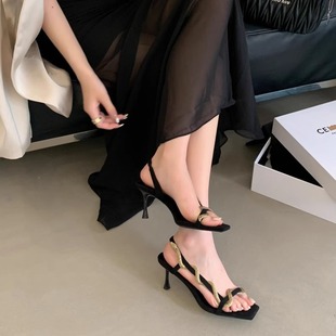 Summer 2025 New French Style Rhinestone Stiletto High Heels for Women Versatile Fashion Sandals