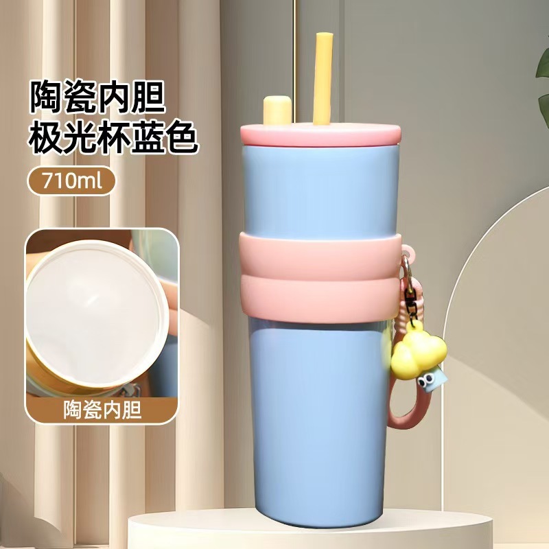 新款高颜值316不锈钢保温杯创意高颜值冰霸杯渐变色吸管车载杯|undefined