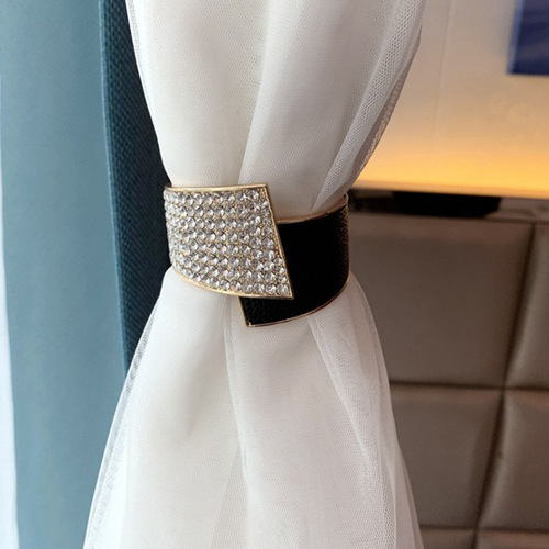 Manufacturer's best-selling simple and light luxury curtain straps metal full diamond PU leather diamond curtain buckle wholesale curtain clip
