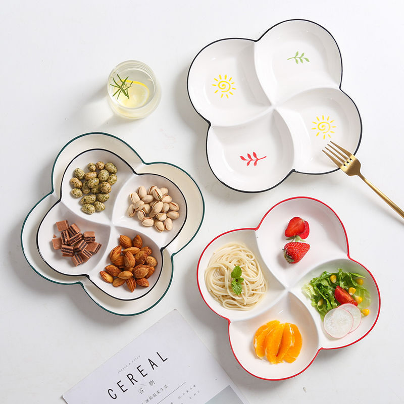 크리 에이 티브 아침 식사 접시 파티션 지방 감소 정량 접시 거실 과일 접시 손으로 그린 분리 식사 어린이 인터넷 연예인 식기