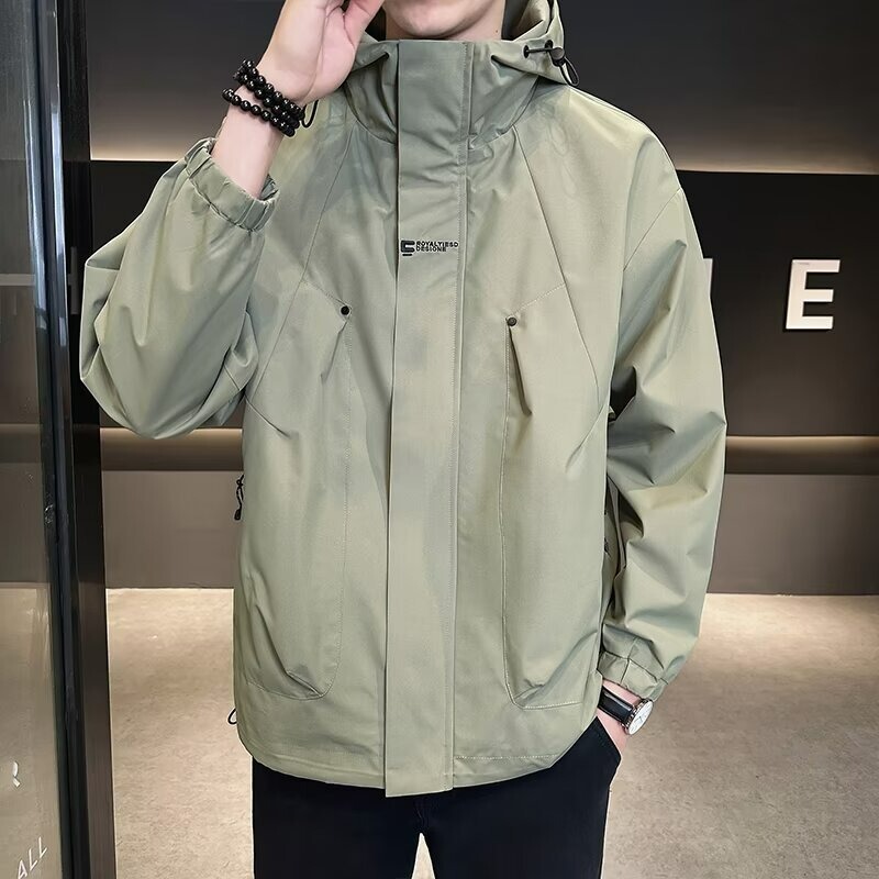 Men's Workwear Jacket Spring and Autumn Trendy Loose Hooded Softshell Outdoor High-Neck Jacket