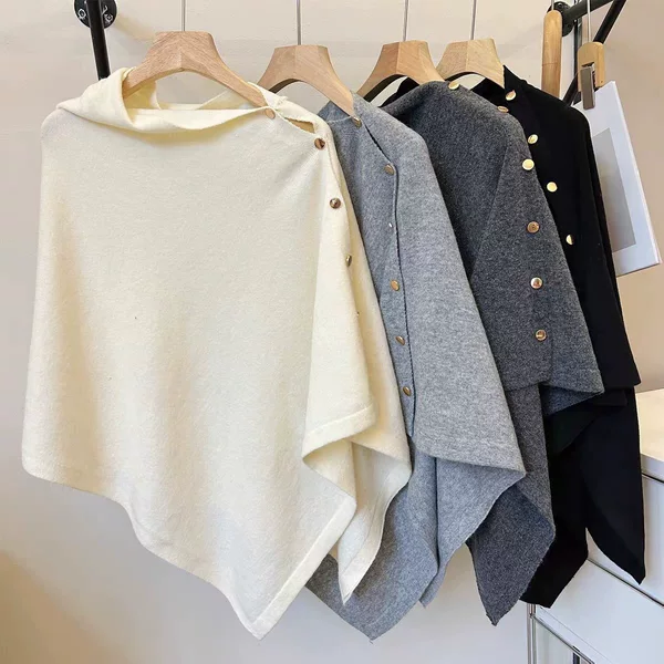 New style diagonal-buttoned shawl, a fashionable and versatile accessory for women, suitable for all seasons, with a loose and elegant design, perfect as a cape, outerwear, or scarf