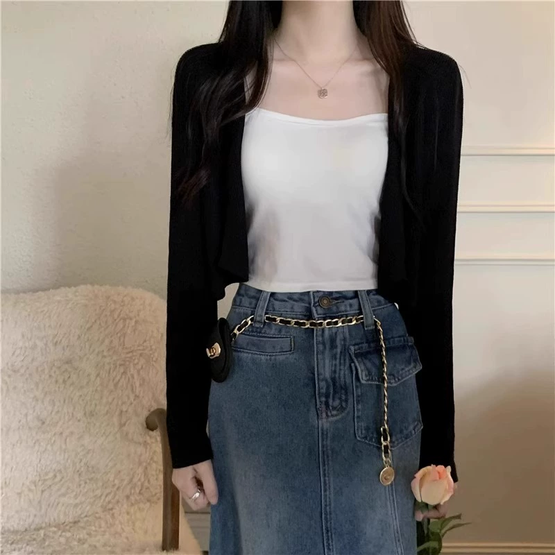 White knitted cardigan, autumn cloak, short jacket, 2024 years, lifting effect