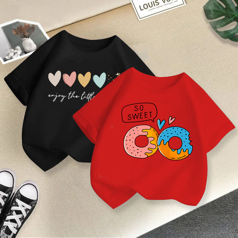 Cute Cartoon Heart Shape Donuts Cotton Polyester T-shirts & Shirts display picture 1