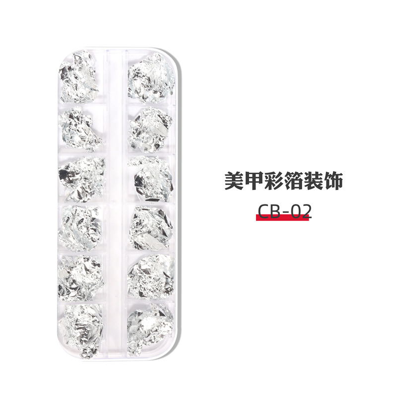 Nuevo estilo japonés Nail Art oro y plata papel de aluminio 12 caja de tira de rejilla arte de uñas de cuatro colores de papel de aluminio joyería fragmentos de hoja de oro