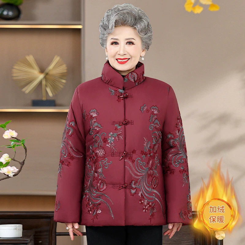 Бабушка зимняя хлопчатобумажная одежда утолщенные и бархатные пальто для пожилых людей