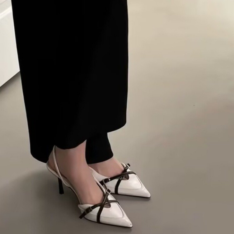 Color-Blocked Cross-Strap High Heels with Back Strap, Pointed Toe Stiletto Pumps, Versatile Women's Shoes for Daily Commuting Color-Blocked Cross-Strap High Heels with Back Strap, Pointed Toe Stiletto Pumps, Versatile Women's Shoes for Daily Commuting