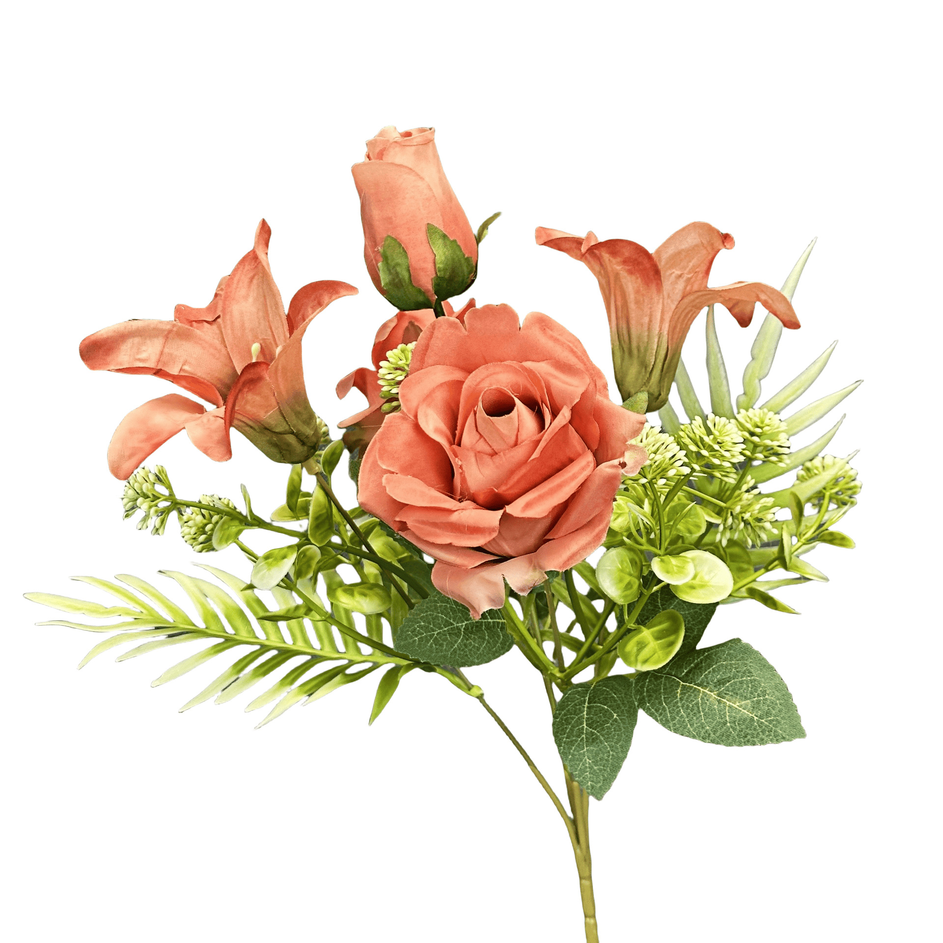 Simulación Rose Lily Combinación Ramo Estilo pastoral Decoración de boda en el hogar Decoración de flores falsas hechas a mano al por mayor