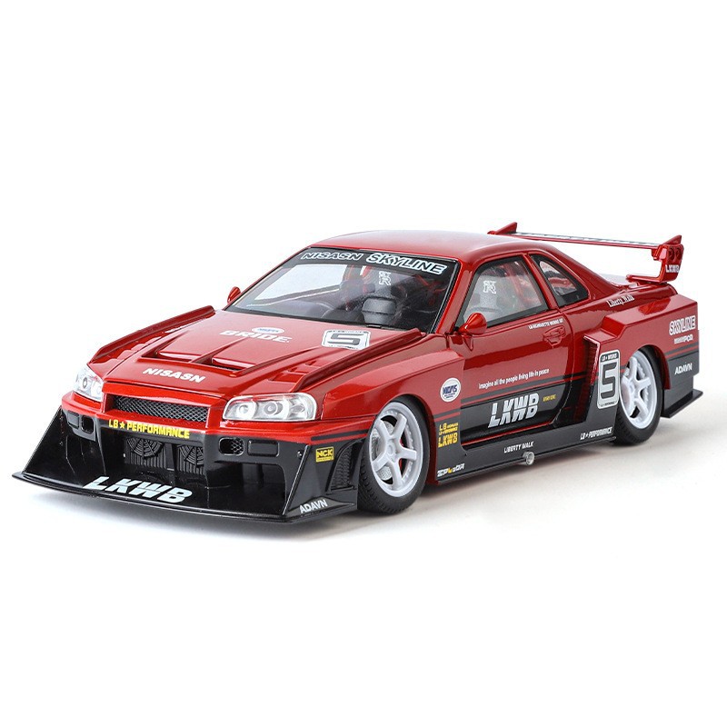 1:24GTR Skyline coche modificado coche deportivo artificial modelo sonido y luz adornos de escritorio extraíbles nuevos productos más vendidos transfronterizos