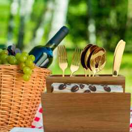 木制家用餐具纸巾收纳盒餐厅桌面刀叉收纳盒创意分格式木质餐具盒