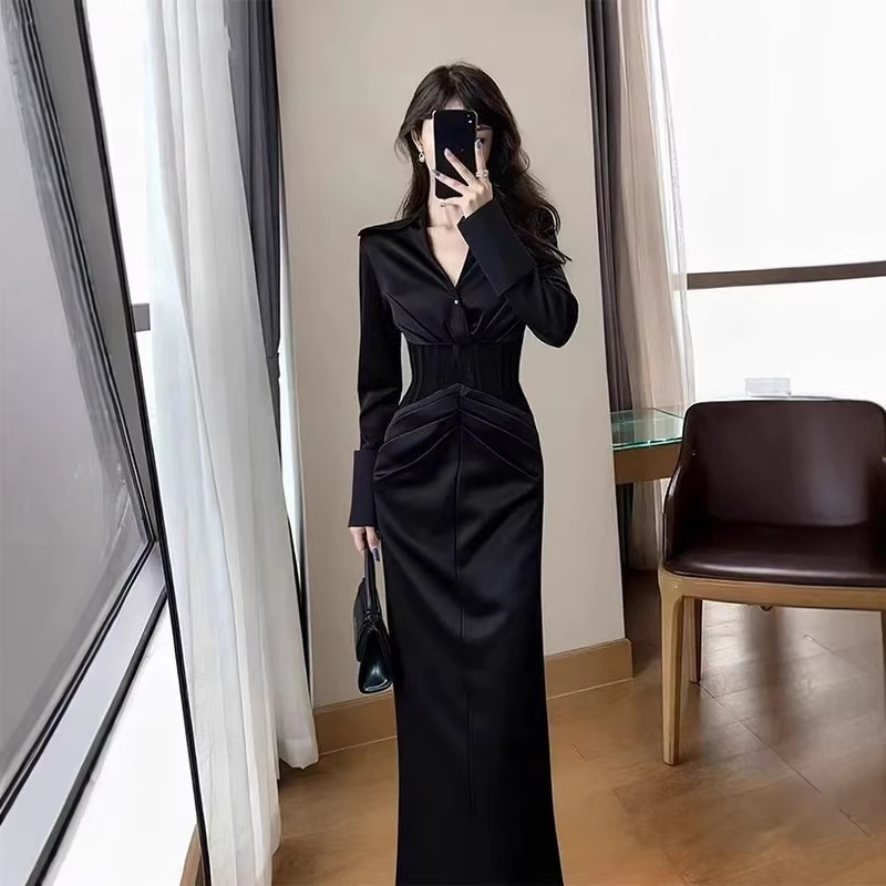 Black Dress for Women, Suitable for Spring and Important Occasions, Light Luxury, High-End, Elegant and Stylish, Very Beautiful, with a Flattering Waist, French-Style Long Dress Black Dress for Women, Suitable for Spring and Important Occasions, Light Luxury, High-End, Elegant and Stylish, Very Beautiful, with a Flattering Waist, French-Style Long Dress
