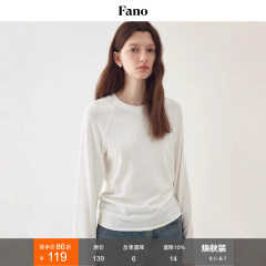 【现货】范洛Fano 毛边宽松圆领T恤女2025秋季仿羊绒插肩袖上衣短