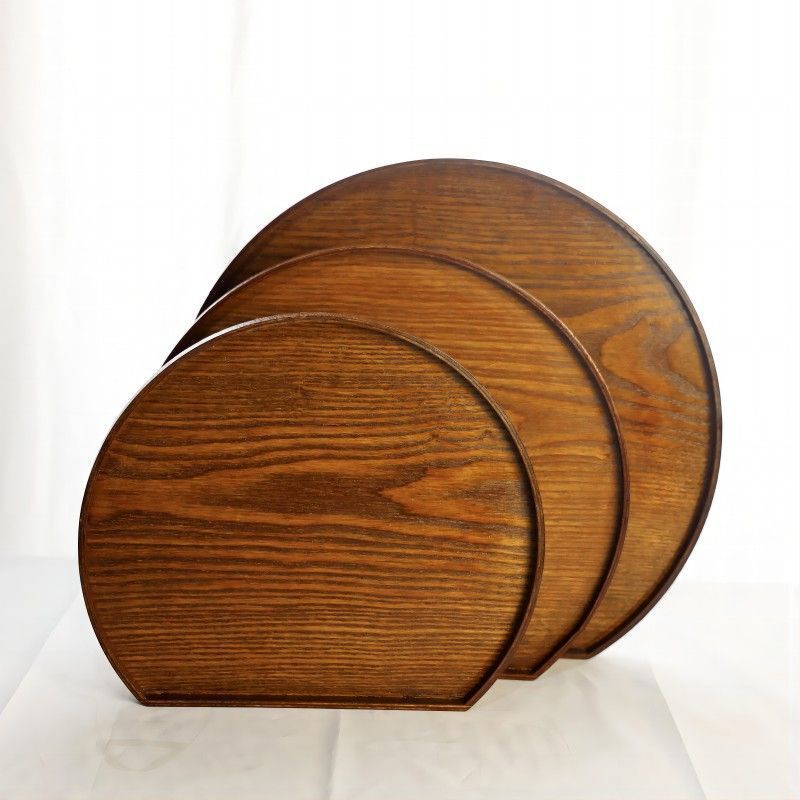 Wooden Tray Semi-circular Tea Tray Eating Tray Household Solid Wood Retro Japanese Style Dinner Plate Creative Plate for Breakfast