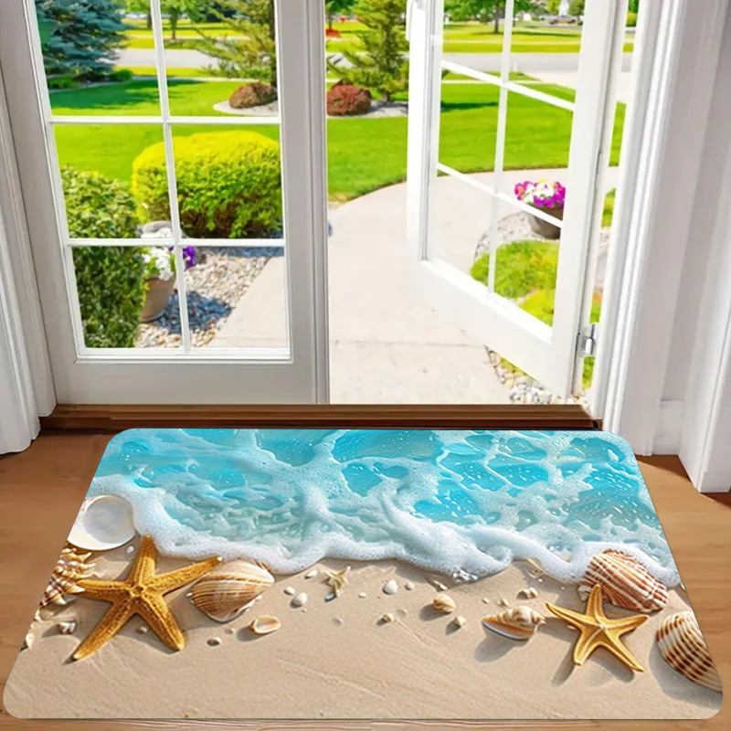 Alfombra de franela estampada, estilo playa, antideslizante, resistente a la suciedad, resistente al desgaste, alfombra para la entrada, dropshipping transfronterizo Y2.