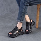 以一 Летние универсальные сандалии на платформе, кожаная пляжная обувь для отдыха, воловья кожа