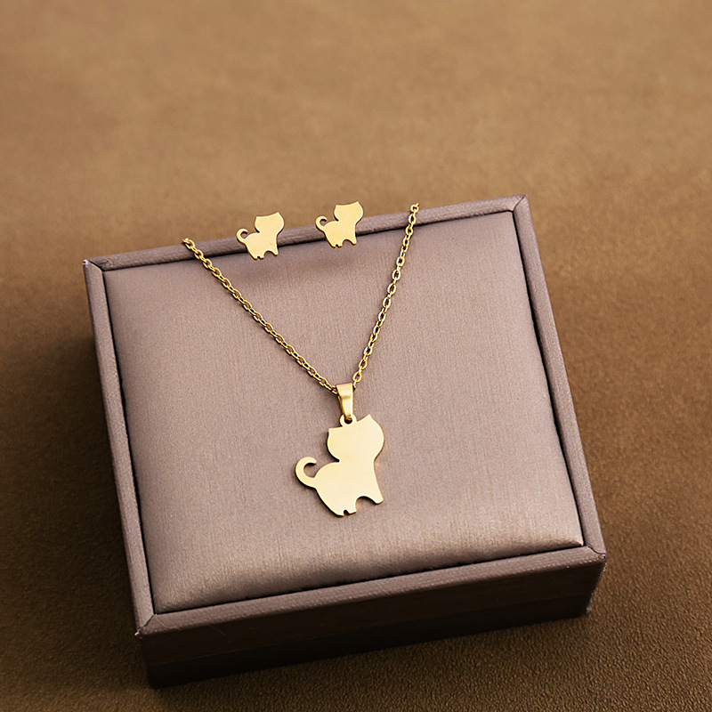 Ohrringe aus Edelstahl, Halskettenset, geometrisches Kreuz, Palme, Auge, Rosenanhänger_voghion.com
