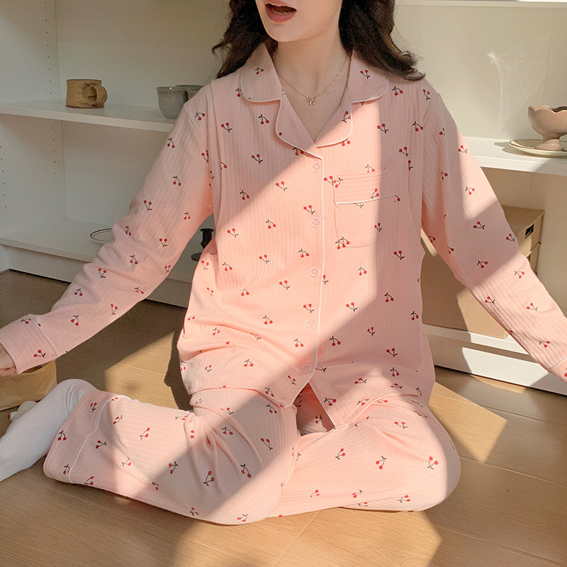 Pregnant Women's Pajamas Pure Cotton Moon Clothing Spring and Autumn Waiting for Maternity Breathable suit Breathable Pure Cotton Home Clothing